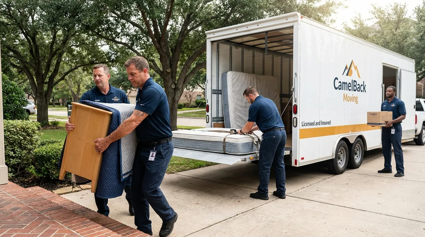 Crew loading residential truck for cross-state move from Lawndale, CA